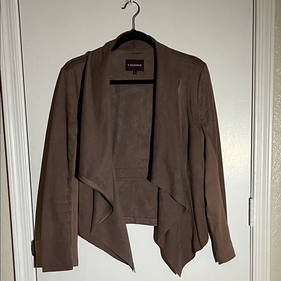 Vigoss Size L Chocolate Brown Suede Asymmetrical Zip Jacket - Picture 5 of 6
